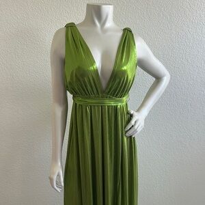 Sincerely Jules Metallic Green Grecian goddess gown
